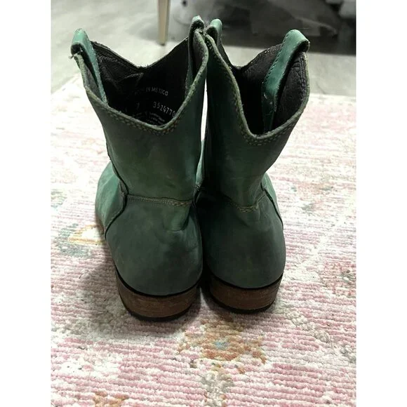 Liberty Black Green Leather Distressed Cowboy Booties Boots Size 7 - Picture 4 of 9